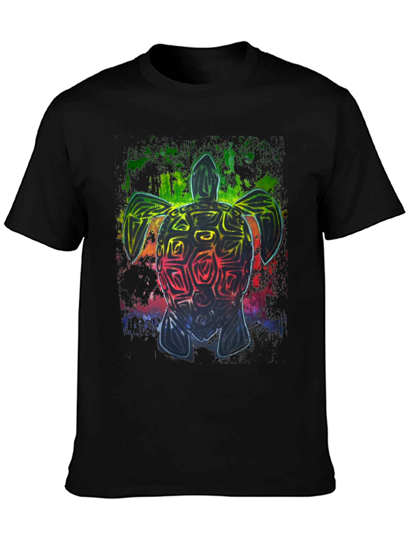 Rainbow Turtle Graphic Black T-Shirt