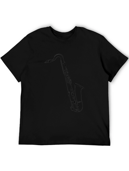Saxophone Outline Graphic Tee - Black Cotton Blend