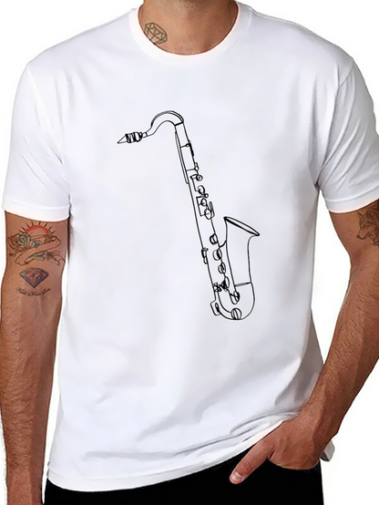 Saxophone Outline Graphic Tee - Black Cotton Blend