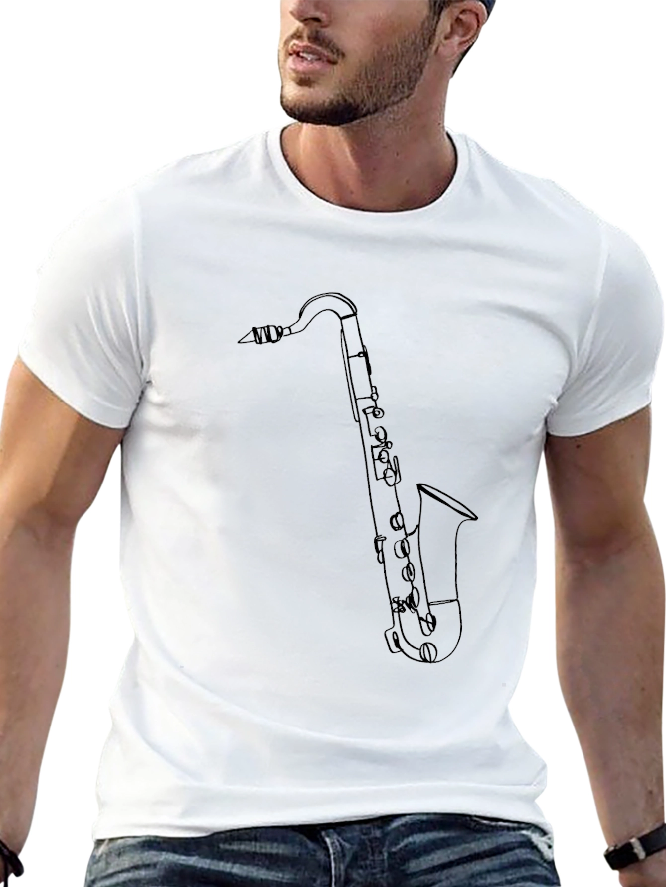 Saxophone Outline Graphic Tee - Black Cotton Blend