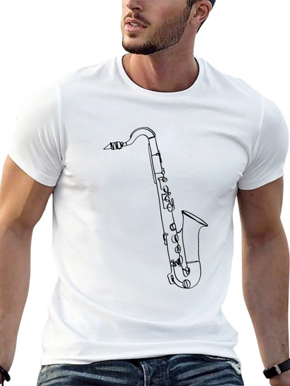 Saxophone Outline Graphic Tee - Black Cotton Blend