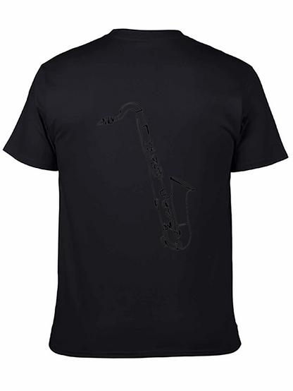 Saxophone Outline Graphic Tee - Black Cotton Blend