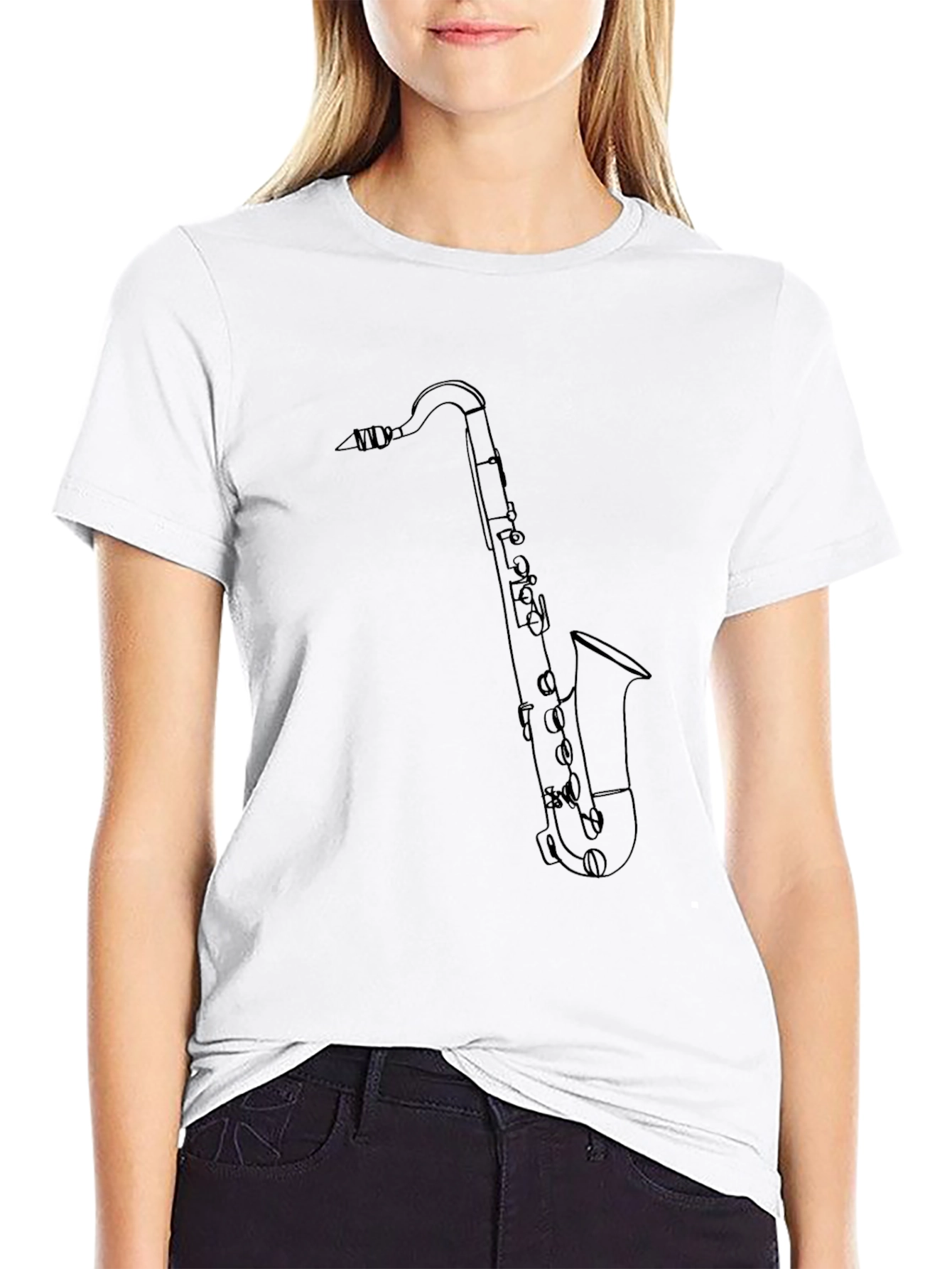 Saxophone Outline Graphic Tee - Black Cotton Blend