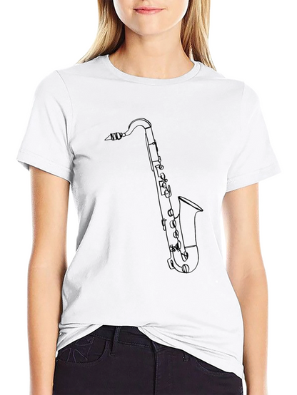 Saxophone Outline Graphic Tee - Black Cotton Blend