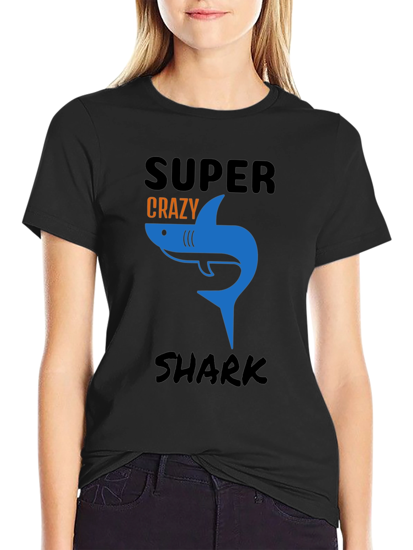 Super Crazy Shark Graphic Tee - Mens Black T-Shirt