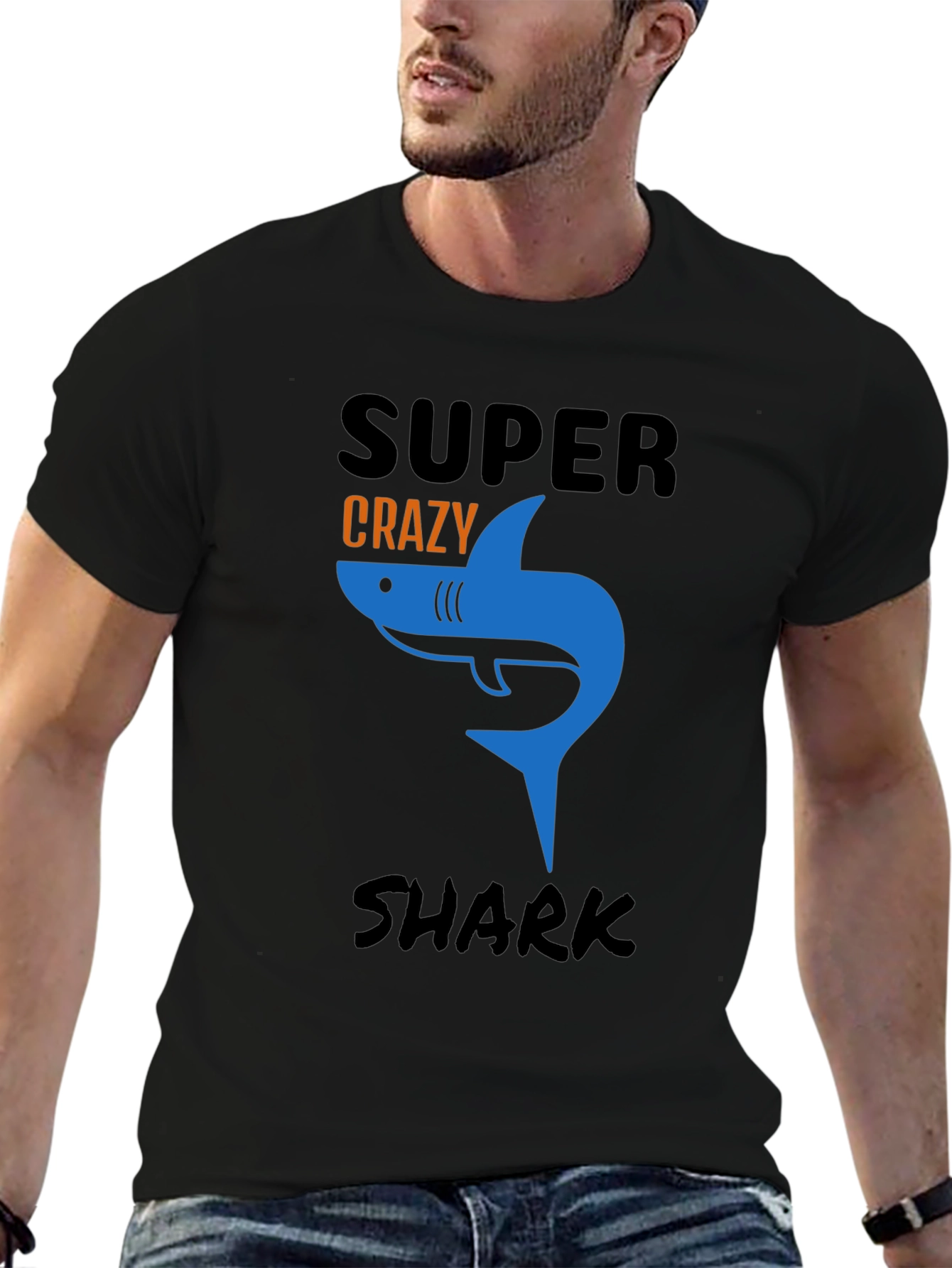 Super Crazy Shark Graphic Tee - Mens Black T-Shirt