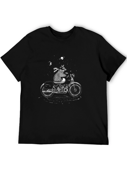 Cool Cat Biker Graphic T-Shirt - Black