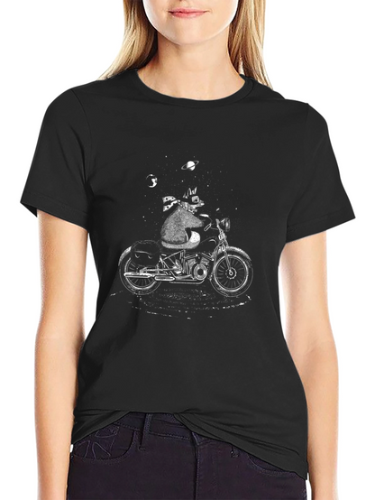 Cool Cat Biker Graphic T-Shirt - Black