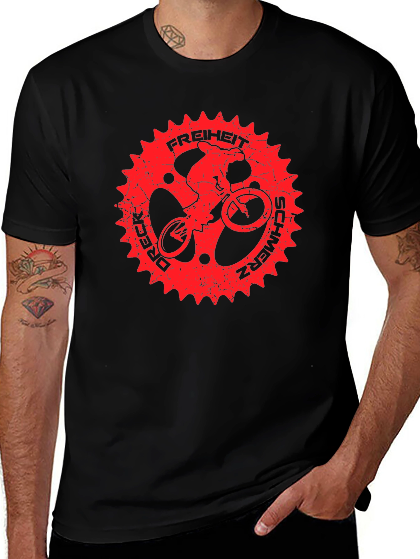 Black T-Shirt with Red Bike Sprocket Graphic