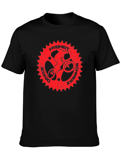 Black T-Shirt with Red Bike Sprocket Graphic