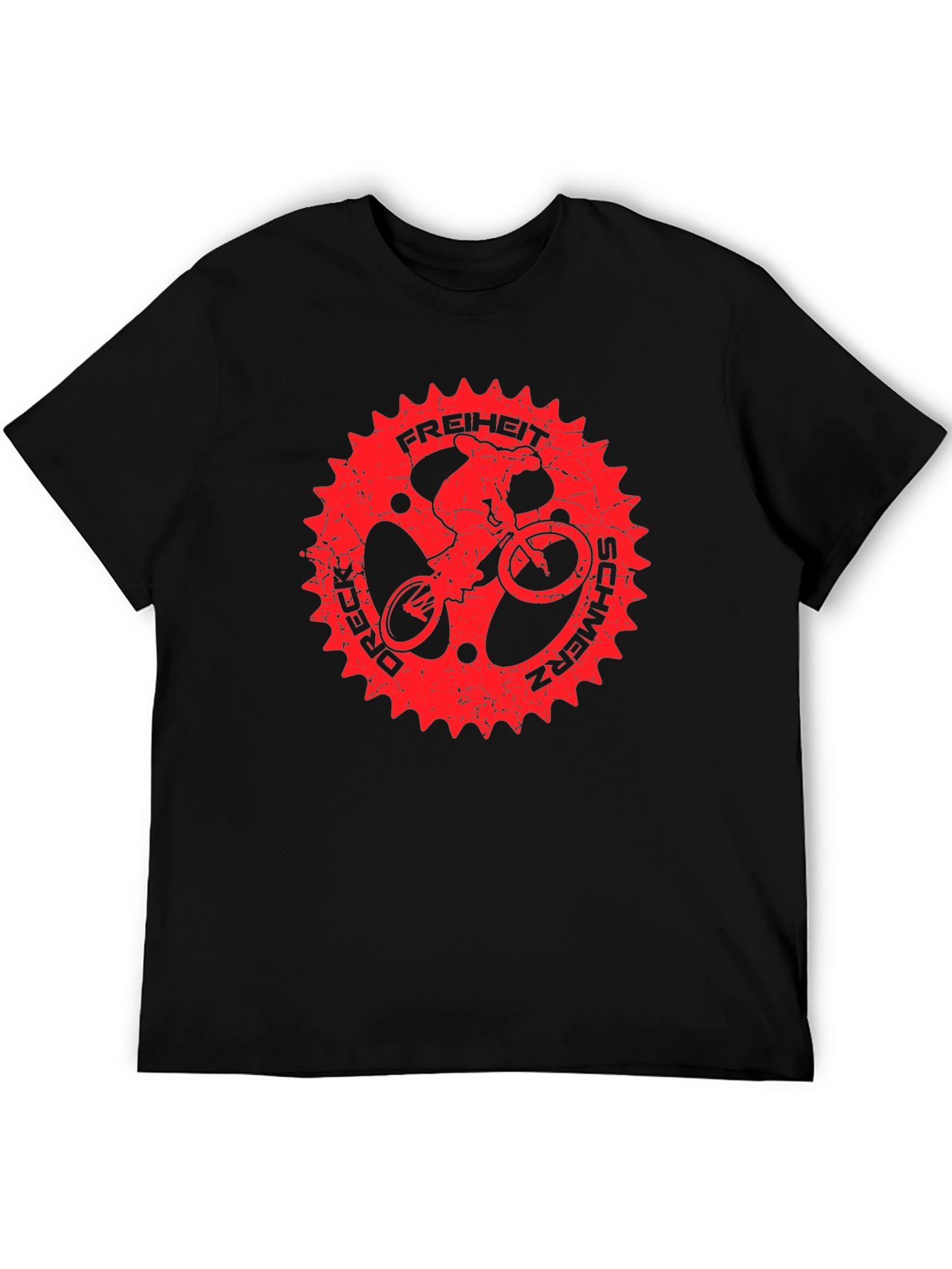 Black T-Shirt with Red Bike Sprocket Graphic