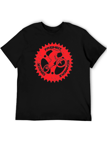 Black T-Shirt with Red Bike Sprocket Graphic