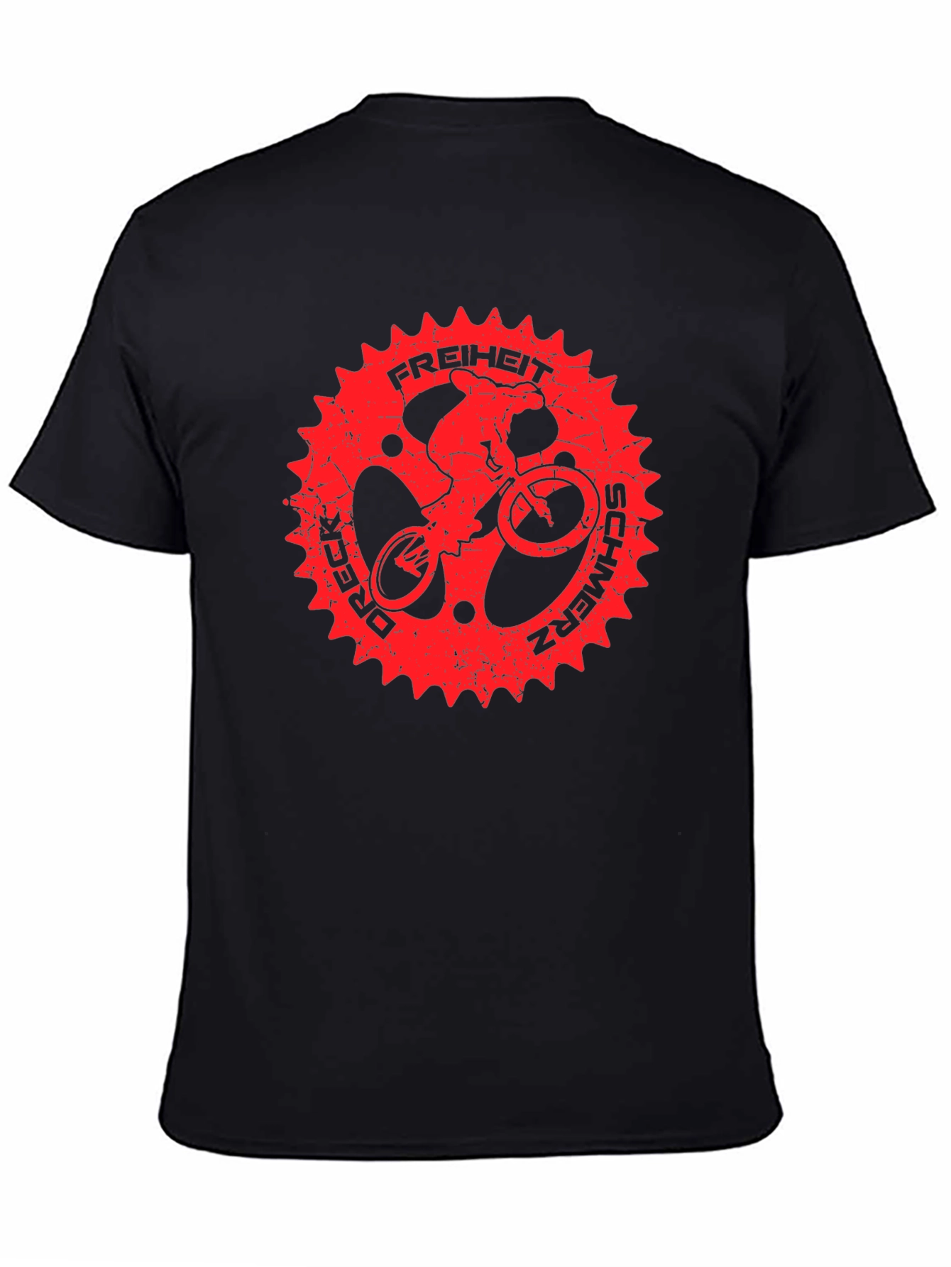Black T-Shirt with Red Bike Sprocket Graphic