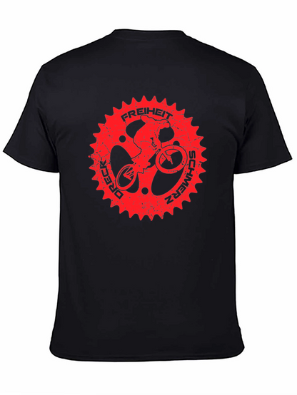 Black T-Shirt with Red Bike Sprocket Graphic