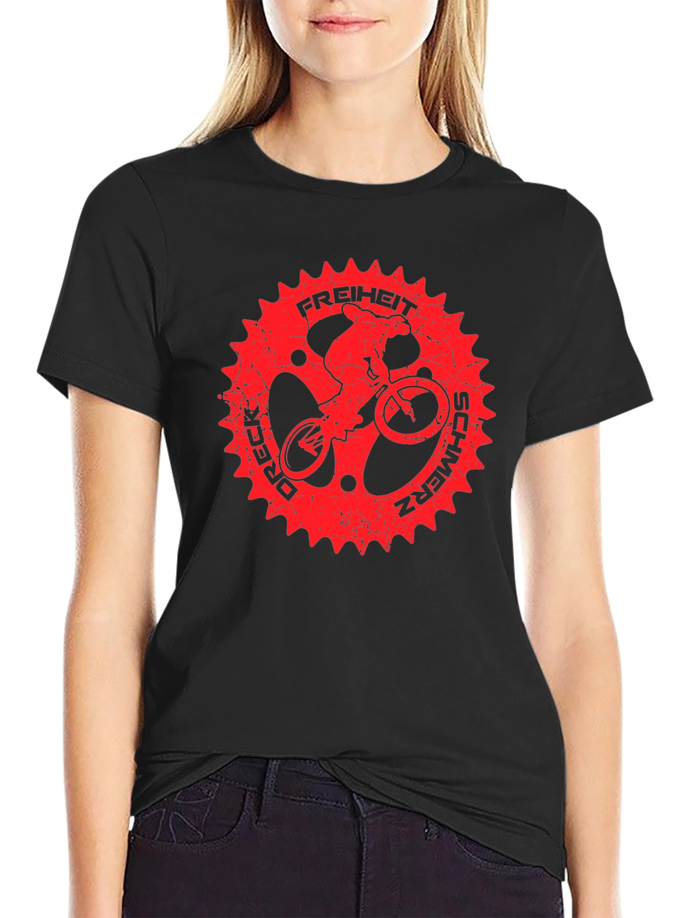 Black T-Shirt with Red Bike Sprocket Graphic