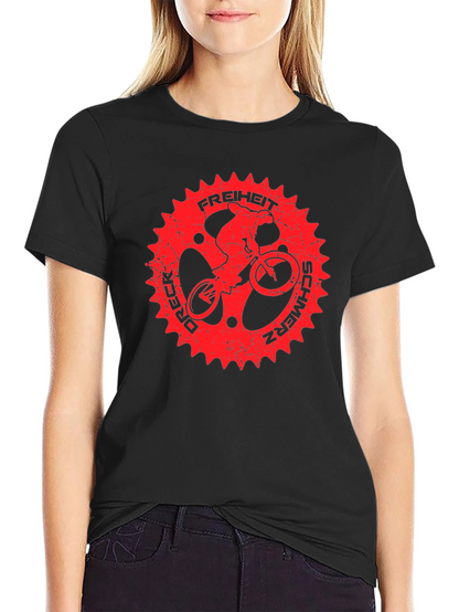 Black T-Shirt with Red Bike Sprocket Graphic