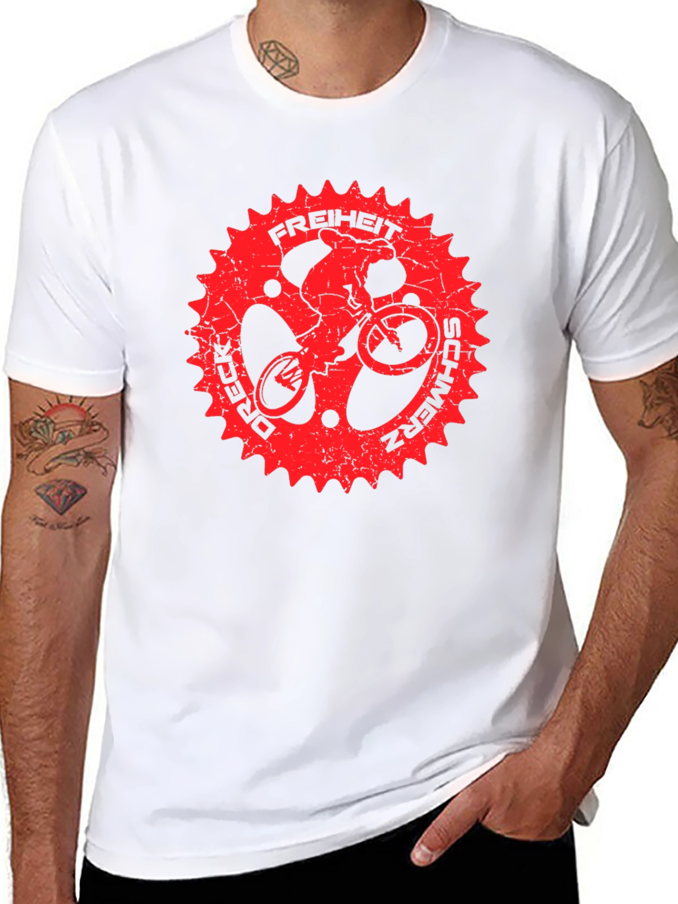 Black T-Shirt with Red Bike Sprocket Graphic