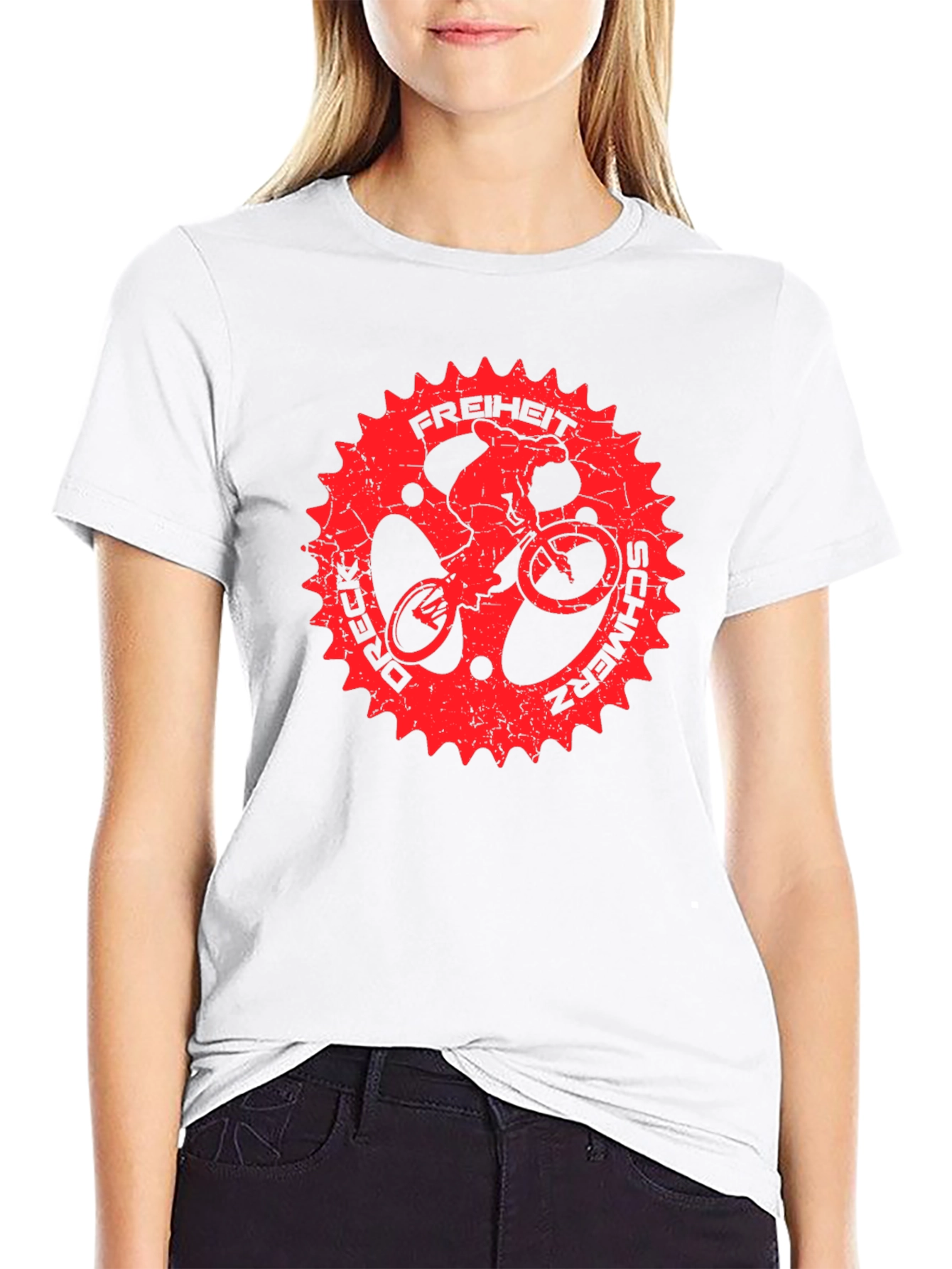 Black T-Shirt with Red Bike Sprocket Graphic