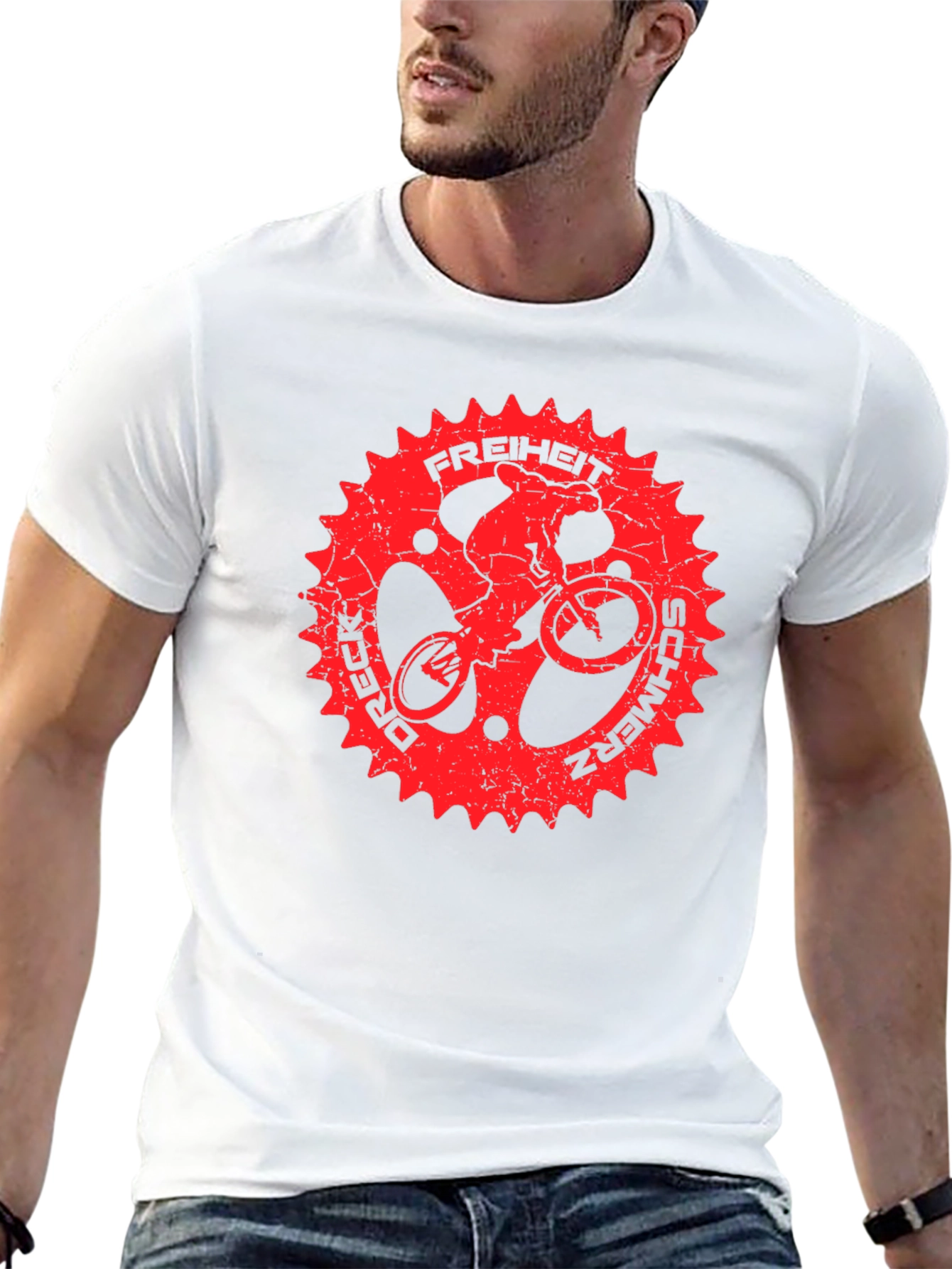 Black T-Shirt with Red Bike Sprocket Graphic