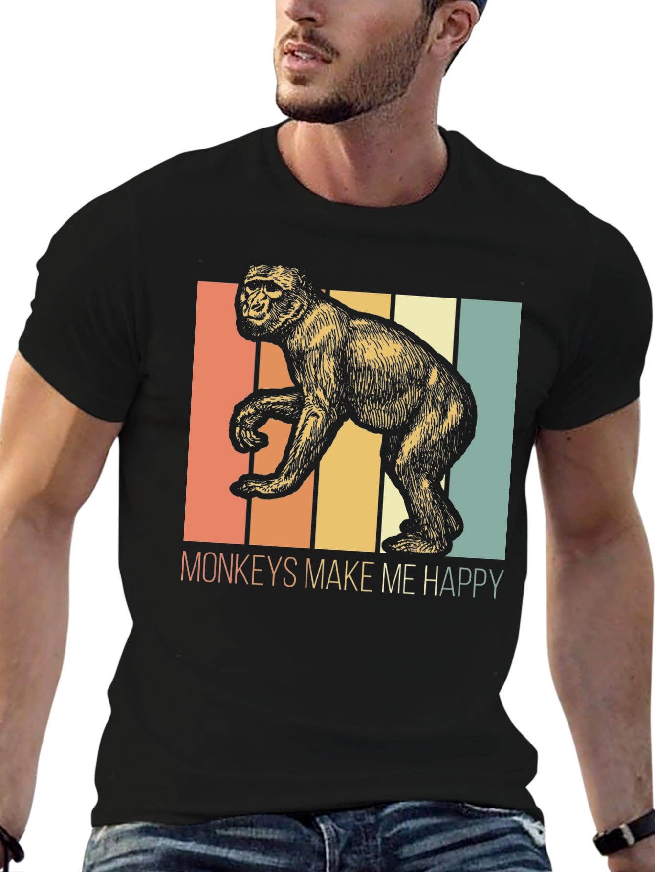 Monkeys Make Me Happy Retro Graphic Tee