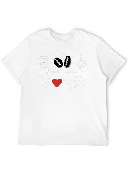 I Love Coffee T-Shirt Heartbeat Design Casual Cotton Tee