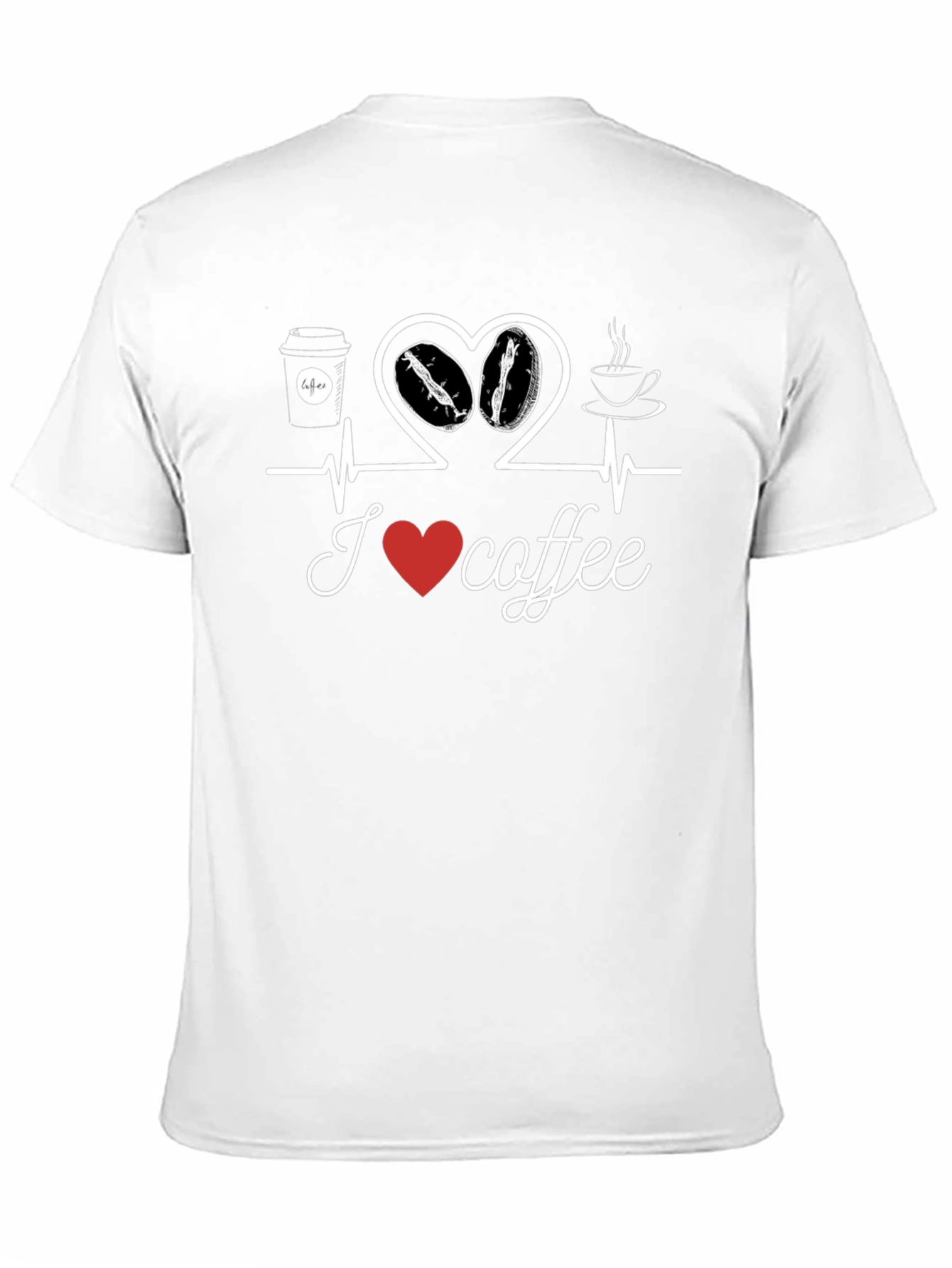 I Love Coffee T-Shirt Heartbeat Design Casual Cotton Tee