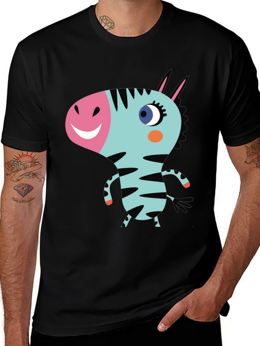 Cartoon Zebra Graphic Black T-Shirt