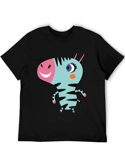 Cartoon Zebra Graphic Black T-Shirt