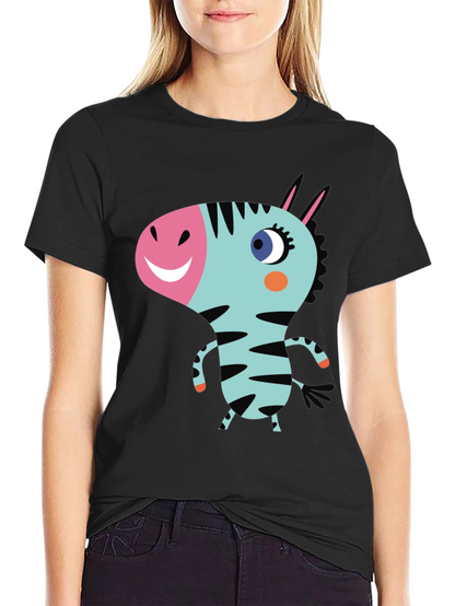 Cartoon Zebra Graphic Black T-Shirt
