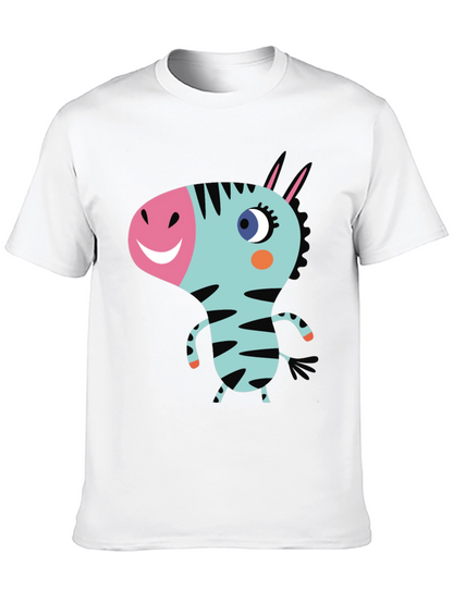 Cartoon Zebra Graphic Black T-Shirt