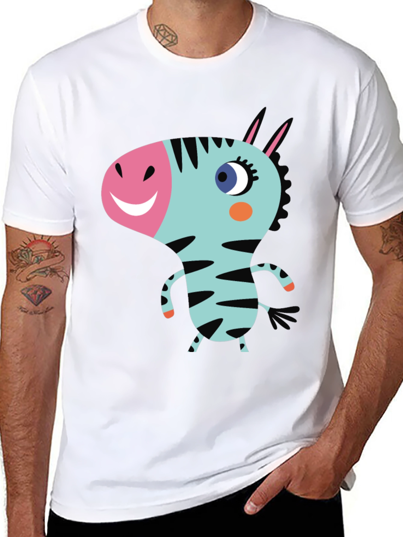 Cartoon Zebra Graphic Black T-Shirt