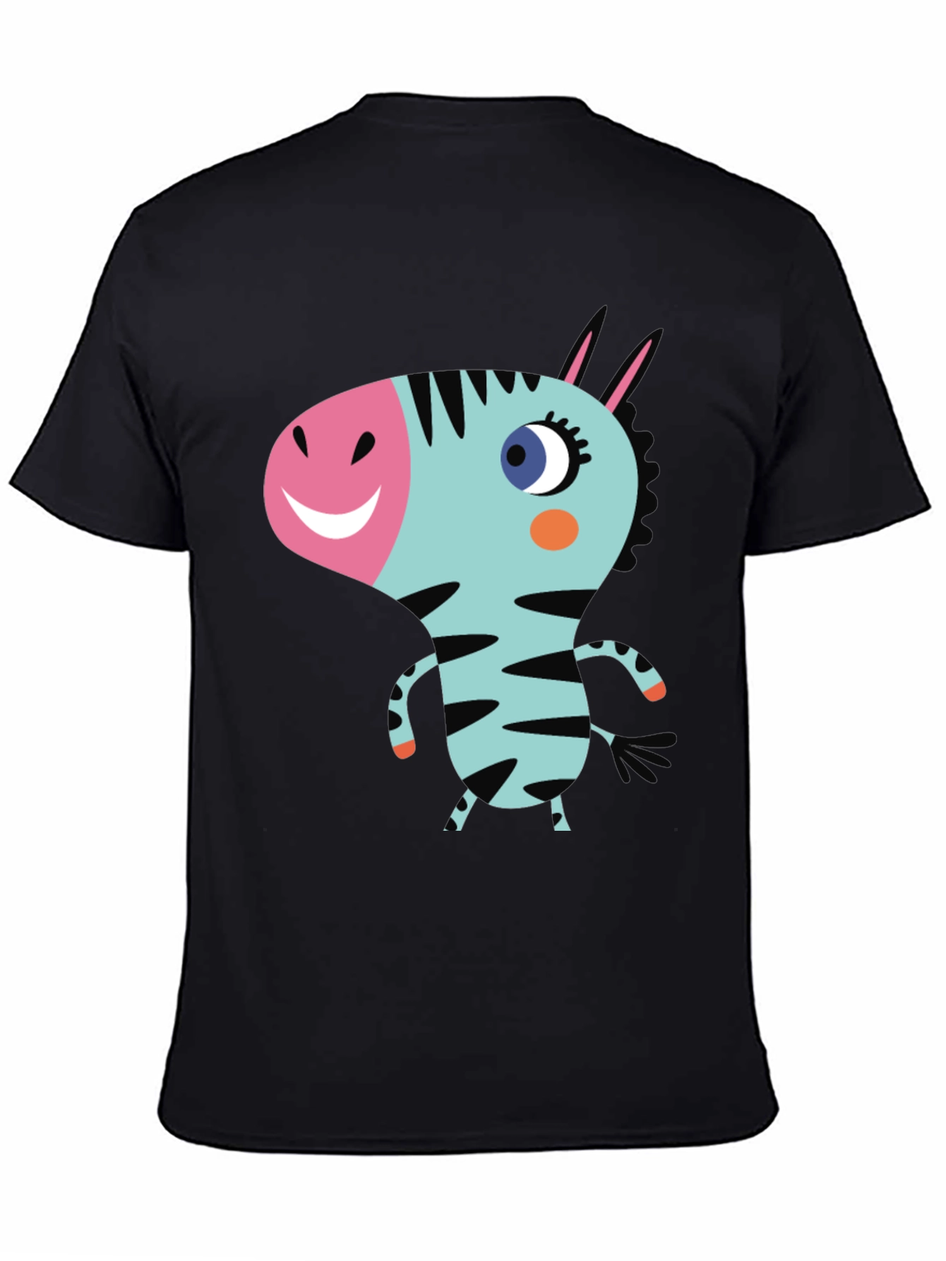 Cartoon Zebra Graphic Black T-Shirt