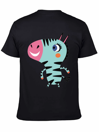 Cartoon Zebra Graphic Black T-Shirt