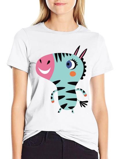 Cartoon Zebra Graphic Black T-Shirt