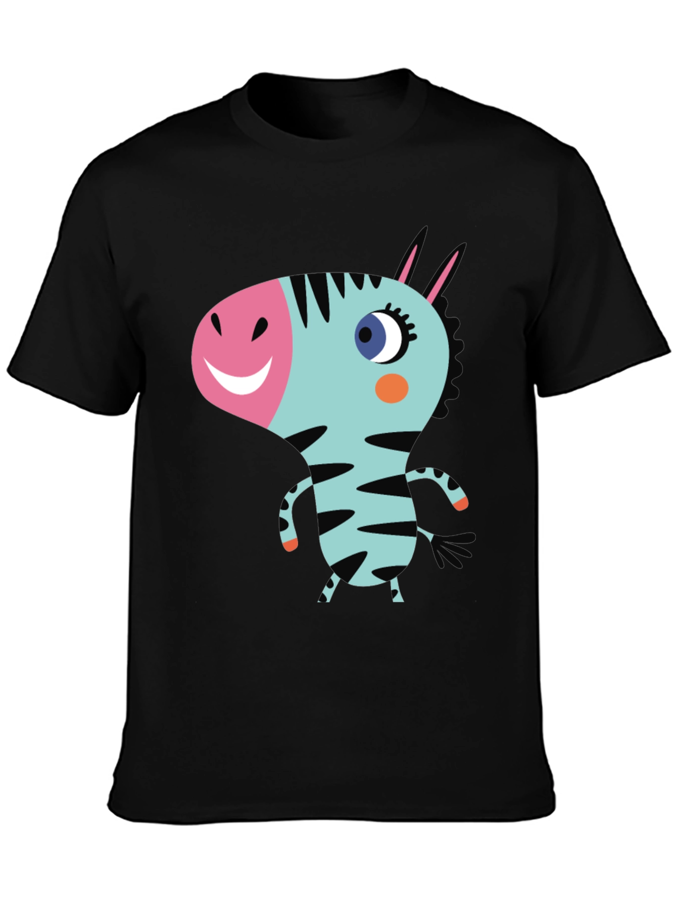 Cartoon Zebra Graphic Black T-Shirt