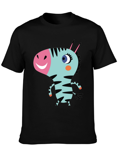Cartoon Zebra Graphic Black T-Shirt
