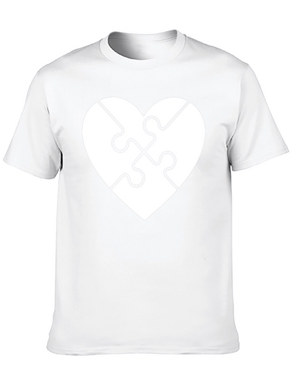 Heart Puzzle Piece Graphic Tee - Black Cotton