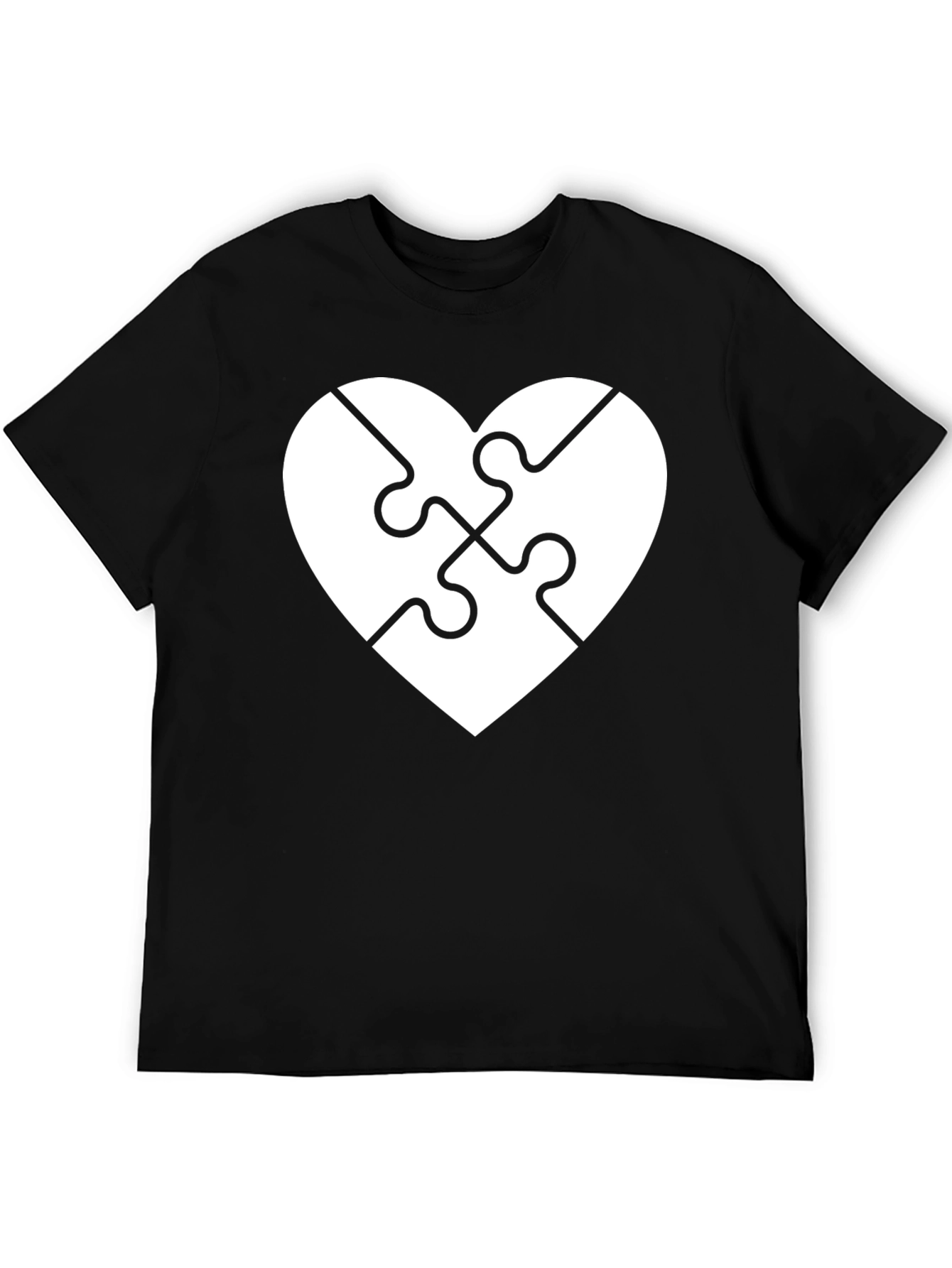 Heart Puzzle Piece Graphic Tee - Black Cotton