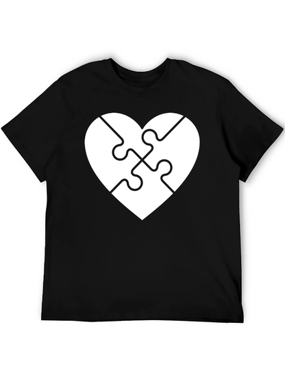 Heart Puzzle Piece Graphic Tee - Black Cotton