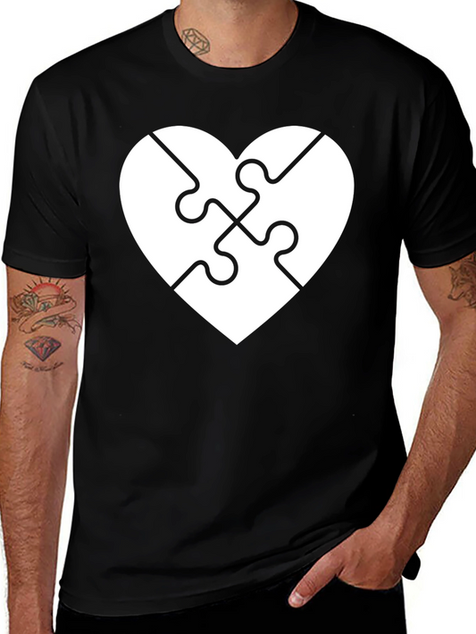 Heart Puzzle Piece Graphic Tee - Black Cotton