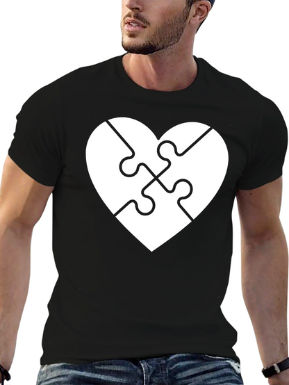 Heart Puzzle Piece Graphic Tee - Black Cotton