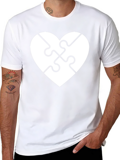 Heart Puzzle Piece Graphic Tee - Black Cotton