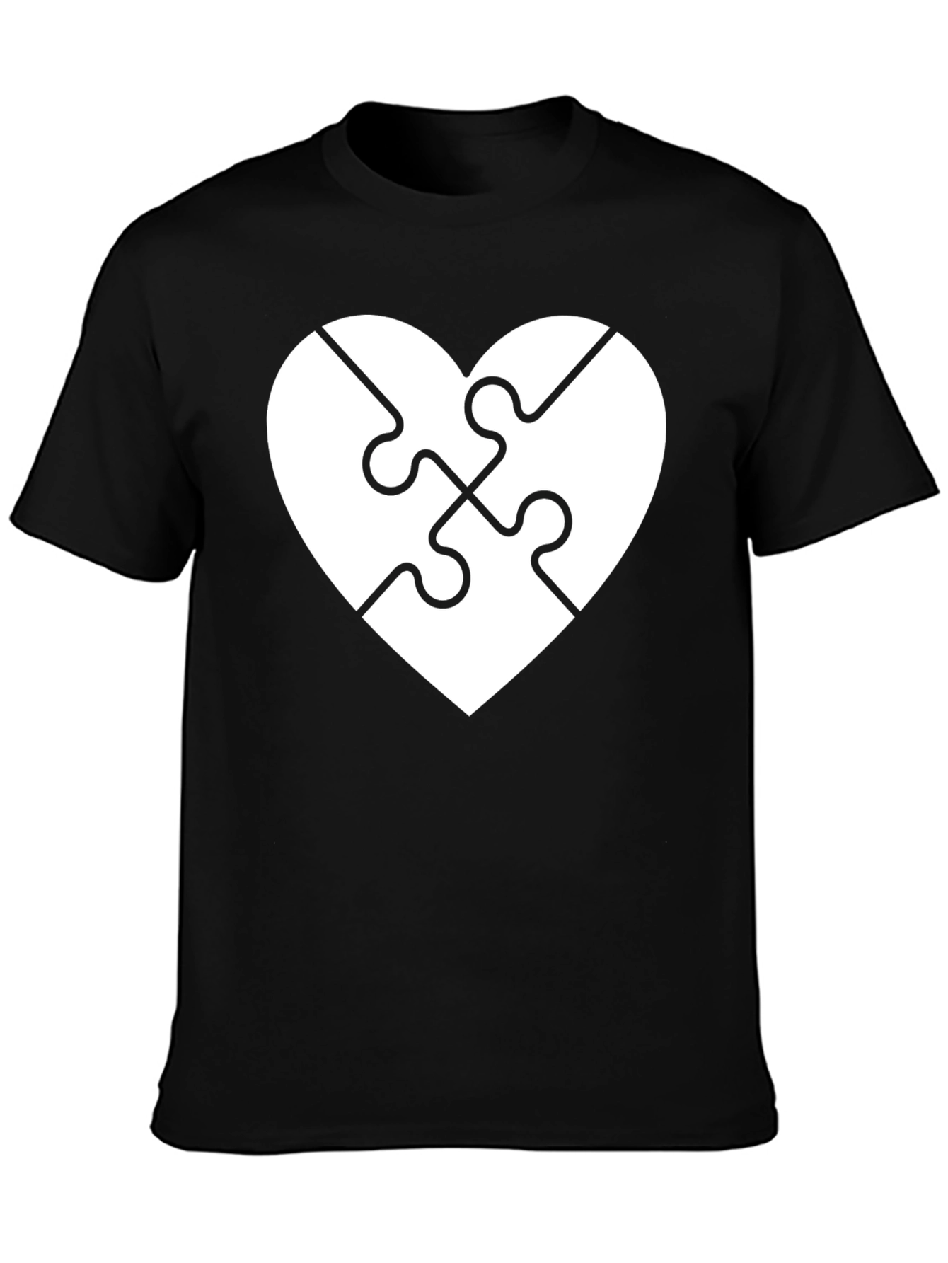 Heart Puzzle Piece Graphic Tee - Black Cotton