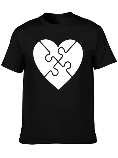 Heart Puzzle Piece Graphic Tee - Black Cotton
