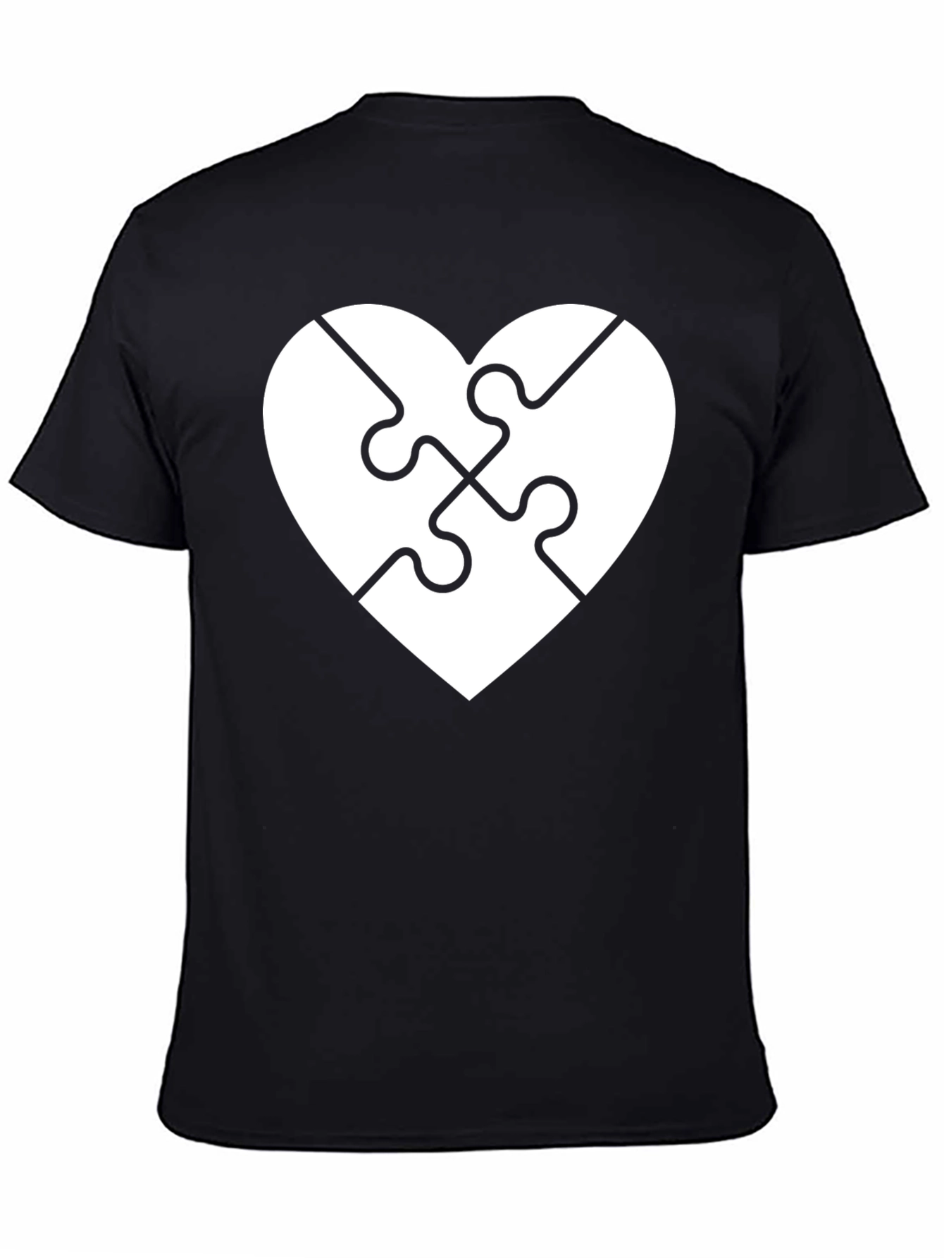 Heart Puzzle Piece Graphic Tee - Black Cotton