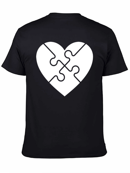Heart Puzzle Piece Graphic Tee - Black Cotton
