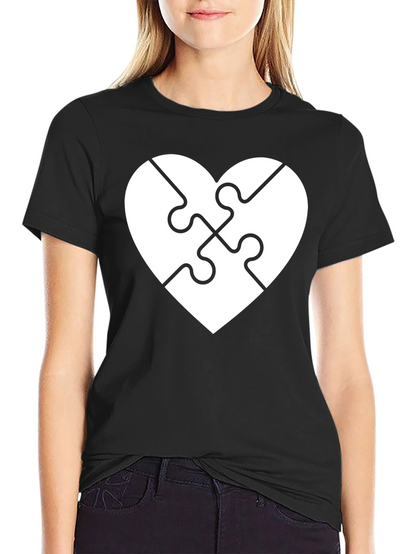 Heart Puzzle Piece Graphic Tee - Black Cotton
