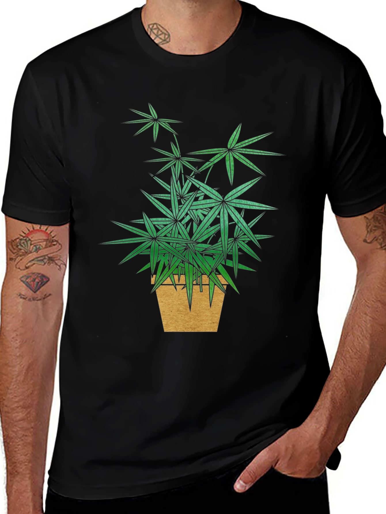 Botanical Potted Plant Graphic Tee - Black