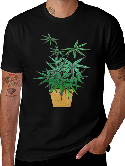 Botanical Potted Plant Graphic Tee - Black