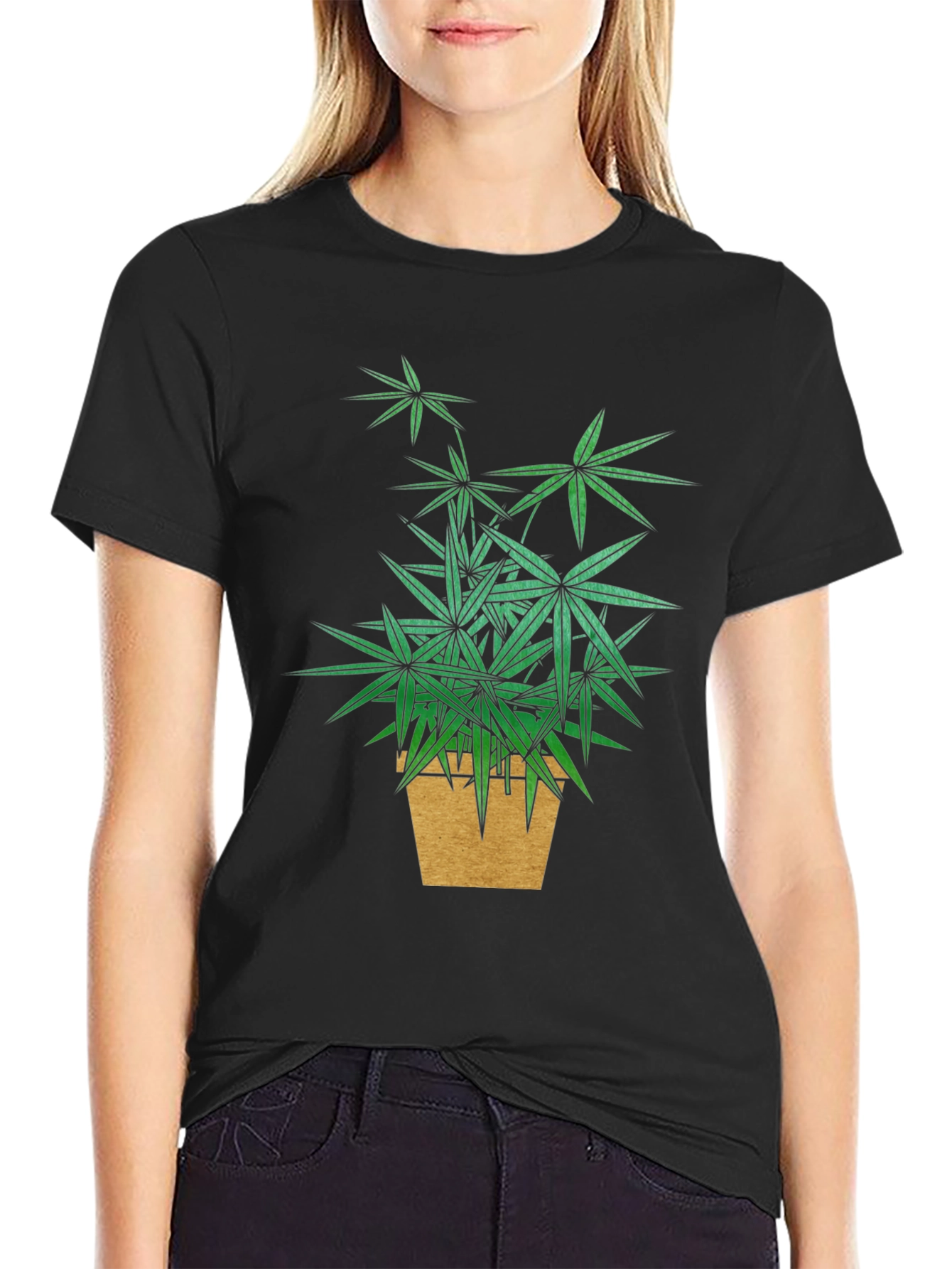 Botanical Potted Plant Graphic Tee - Black
